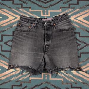 Vintage Levi's 901 Womens Black Hi-Rise Button Fly Jean Shorts Waist 26 Faded